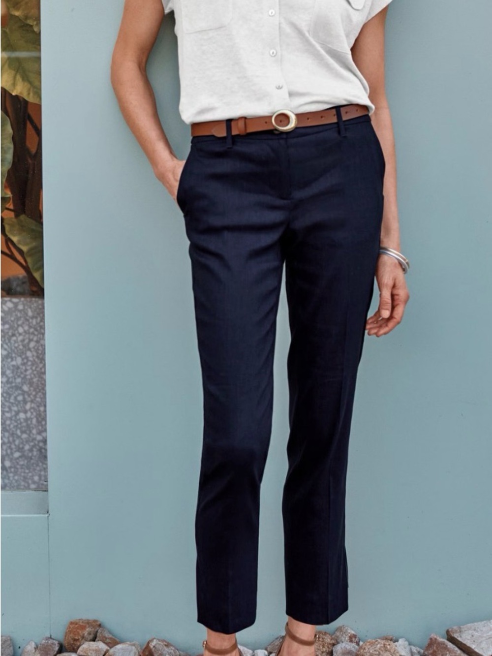 J.Jill Linen-Stretch Slim-Leg Pants Sz M